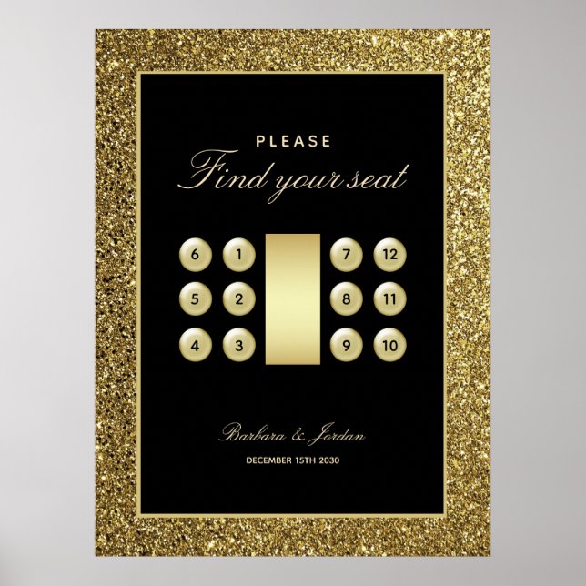 Schwarz-Gold-elegante Hochzeitssattelkarte Poster (Vorne)