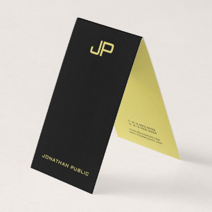 Schwarz & Gold Elegante Moderne Monogram Zelt Falt Visitenkarten