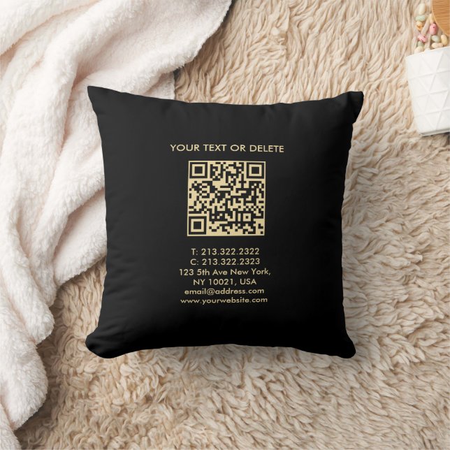 Schwarz-Gold-Elegante moderne Vorlage QR-Code Kissen (Decke)