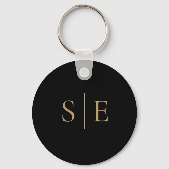 Schwarz-Gold-elegante Monogramm Minimalistisch Schlüsselanhänger (Vorderseite)