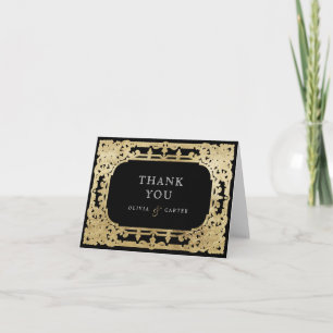 Schwarz & Gold elegante romantische Hochzeit Dankeskarte
