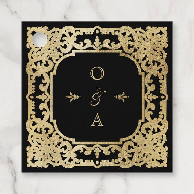 Schwarz & Gold elegante romantische Hochzeit Geschenkanhänger (Vorderseite)