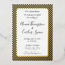 Schwarz-Gold-eleganter karierter Marmor Folieneinladung