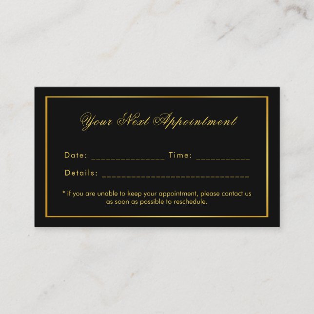 Schwarz & Gold Eleganter Minimalistischer Single Terminkarte (Vorderseite)