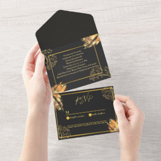 Schwarz-Gold-Farbe-Splash Einladung Hochzeit