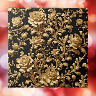 Schwarz & Gold Flämisch Barocktheater Fliese