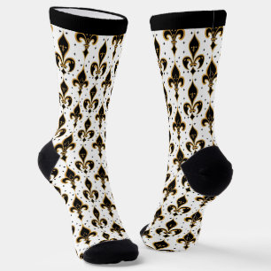 Schwarz-Gold-Fleur-de-lis-Muster Socken