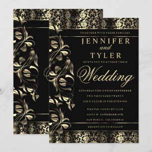 Schwarz-Gold-Floral-Damask Einladung