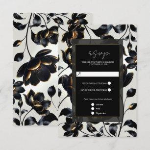 Schwarz & Gold Floral Greige Elegante Hochzeits-RS RSVP Karte