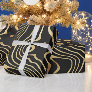 Schwarz-Gold-Flüssigkeits-wirbeln Geschenkpapier