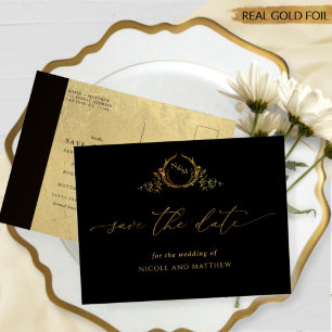 Schwarz-Gold-Foil-Hochzeit rettet das Datum Folie Einladungspostkarte