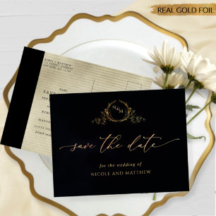 Schwarz-Gold-Foil-Hochzeit Sichern Sie das Datum P Folie Einladungspostkarte