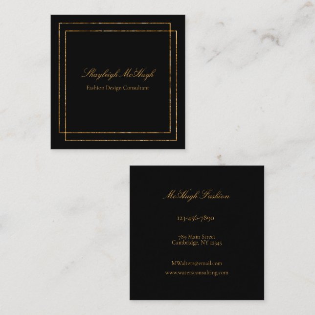 Schwarz-Gold-Foil Moderner Minimalistischer Bus Quadratische Visitenkarte (Vorne/Hinten)