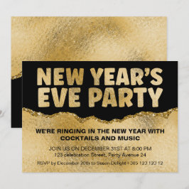 Schwarz-Gold-Foil-Textur Neujahr Party Einladung