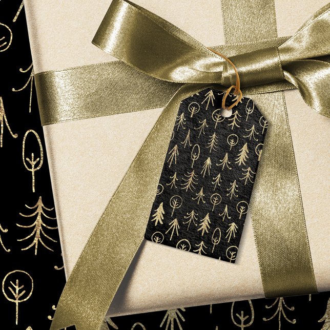 Schwarz-Gold-Foil-Winter-Szene Bäume Schnee Geschenkanhänger (Von Creator hochgeladen)