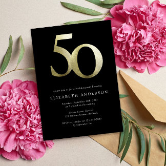 Schwarz-Gold-Folie 50. Geburtstag Einladung