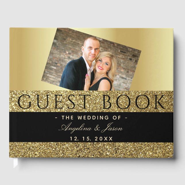 Schwarz-Gold-Foto-Hochzeit Gästebuch (Vorderseite)