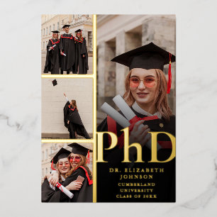 Schwarz-Gold-Fotocollage PhD Graduation Party Folieneinladung