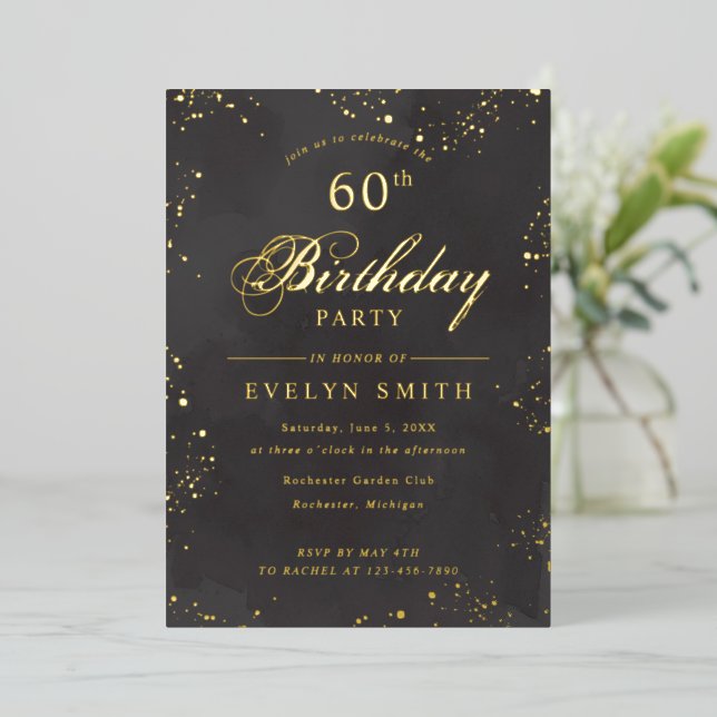 Schwarz-Gold-Geburtstag Folieneinladung (Stehend vorne)