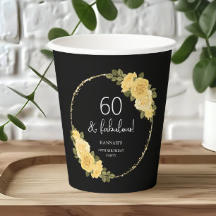 Schwarz Gold & Gelbe Blüte 60. Geburtstag Pappbecher