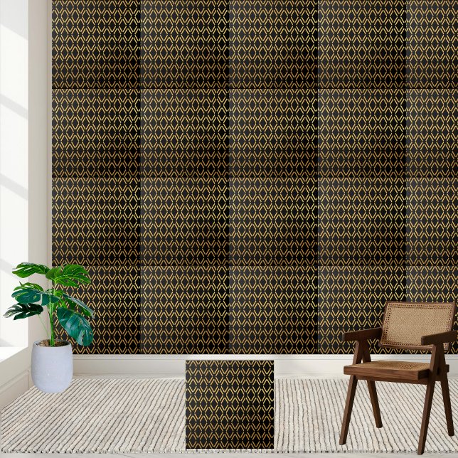 Schwarz-Gold-Geometrie-Diamantfolie Fliese (Black and Gold Geometric Diamond Tile)
