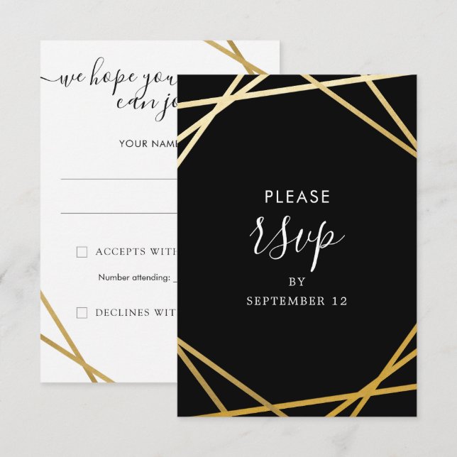 Schwarz-Gold-geometrische Grenzminimale Moderne RSVP Karte (Vorne/Hinten)