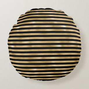Schwarz-gold gestreift Chic Modern Rundes Kissen
