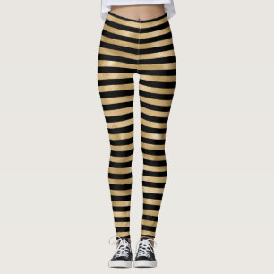 Schwarz-gold gestreifte Damen-Leggings Leggings