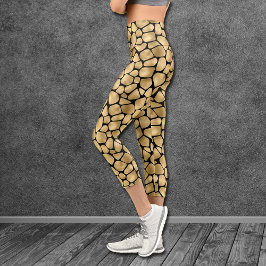 Schwarz-Gold-Giraffe-Muster Capri Leggings