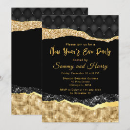 Schwarz-Gold-Glam-Tränen Silvester-Party Einladung