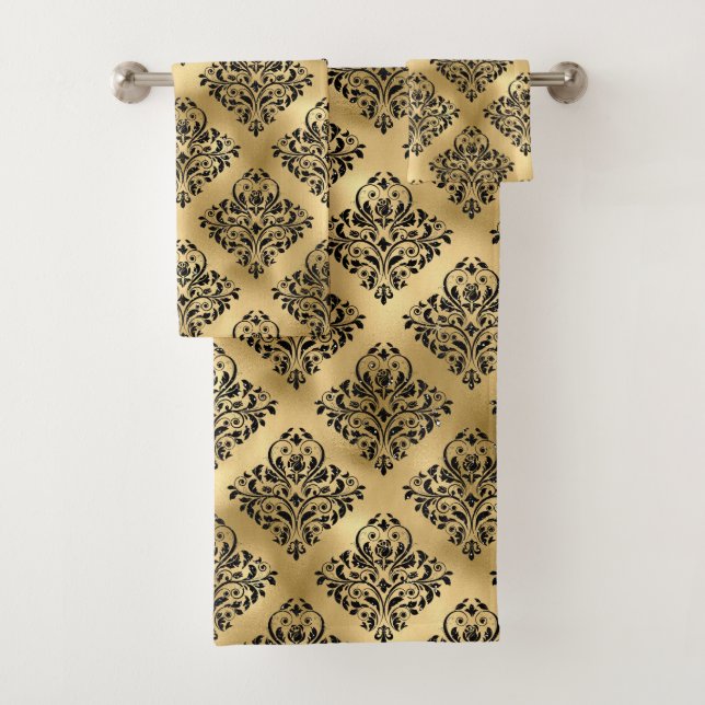 Schwarz-Gold-Glasmuster Badhandtuch Set (Insitu)