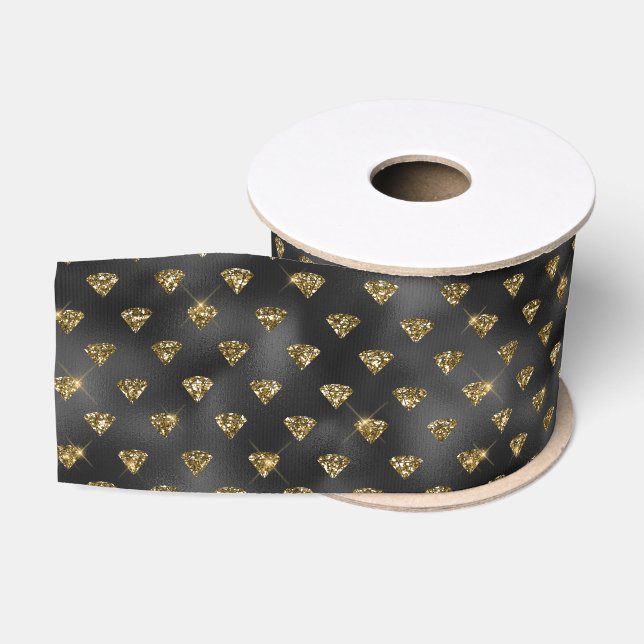Schwarz-Gold-Glasmuster Ripsband (Spule)