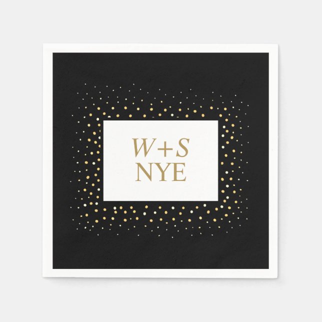Schwarz-Gold-Glitzer-Design - Neujahrssehen Serviette (Vorderseite)