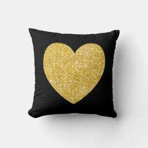 Schwarz-Gold-Glitzer-Foto Herz Kissen