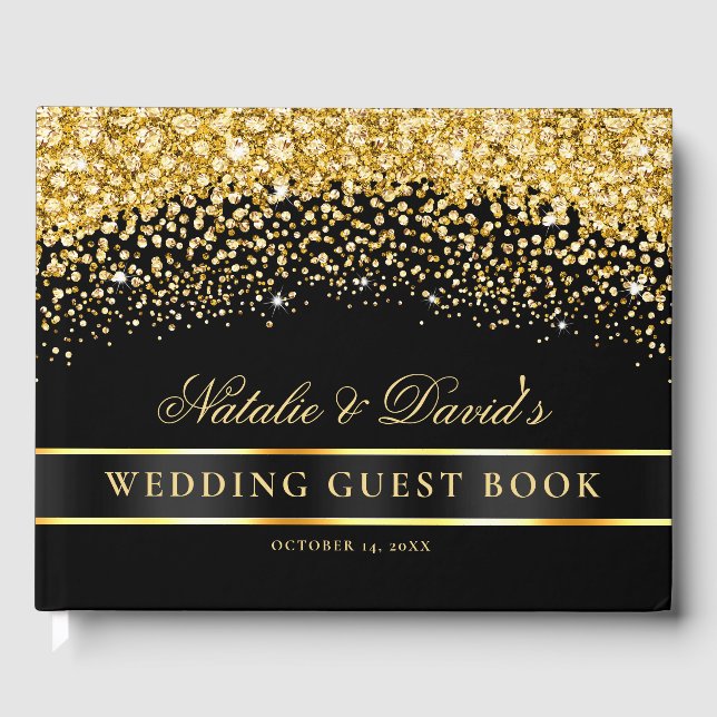 Schwarz-Gold-Glitzer-Hochzeit Gästebuch (Vorderseite)