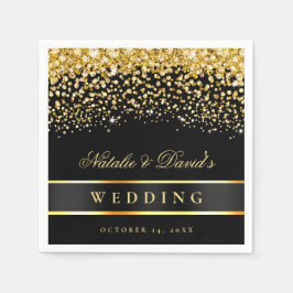 Schwarz-Gold-Glitzer-Hochzeit Serviette