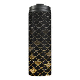 Schwarz-Gold-Glitzer-Meerjungenskala Thermosbecher