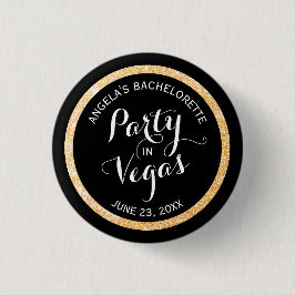Schwarz-Gold-Glitzer-Party in Vegas Custom Button