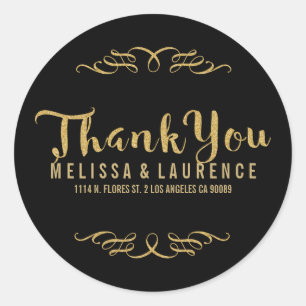 Schwarz & Gold Glitzer Rahmen Vielen Dank für Ihr Runder Aufkleber