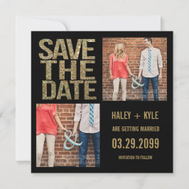 Schwarz & Gold Glitzer Save the Date Foto-Karten