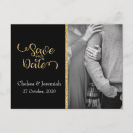 Schwarz-Gold-Glitzer Save the Date Postkarte