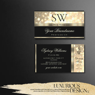 Schwarz-Gold-Glitzer-Sparkelsteine mit Monogramm Visitenkarte