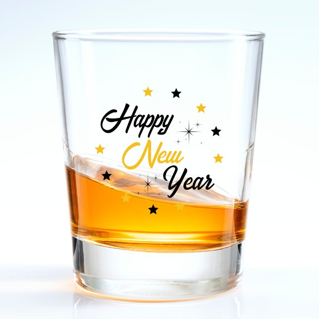 Schwarz & Gold - Glück im neuen Jahr Schnapsglas (Black & Gold Happy New Year Shot Glass)