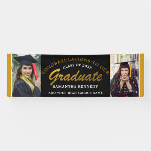 Schwarz-Gold-Glückwunsch Grad 2 Foto Abschluss Banner