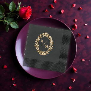 Schwarz-Gold-Gothic-Monogramm Servietten Mit Folie
