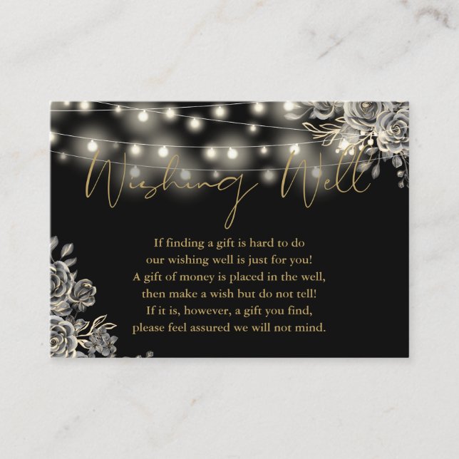 Schwarz-Gold-Gothic-Rose Lights Wunschhochzeit Begleitkarte (Vorderseite)