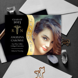 Schwarz |Gold Graduate Wave Caduceus RN Nursing Gr Ankündigung