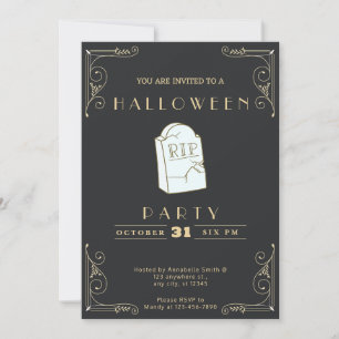 Schwarz & Gold Grau RIP Chalkboard Grave Halloween Einladung