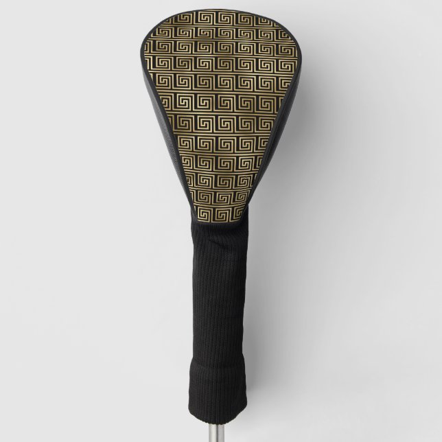 Schwarz-Gold-Griechisches Schlüsselmuster Golf Headcover (Vorderseite)