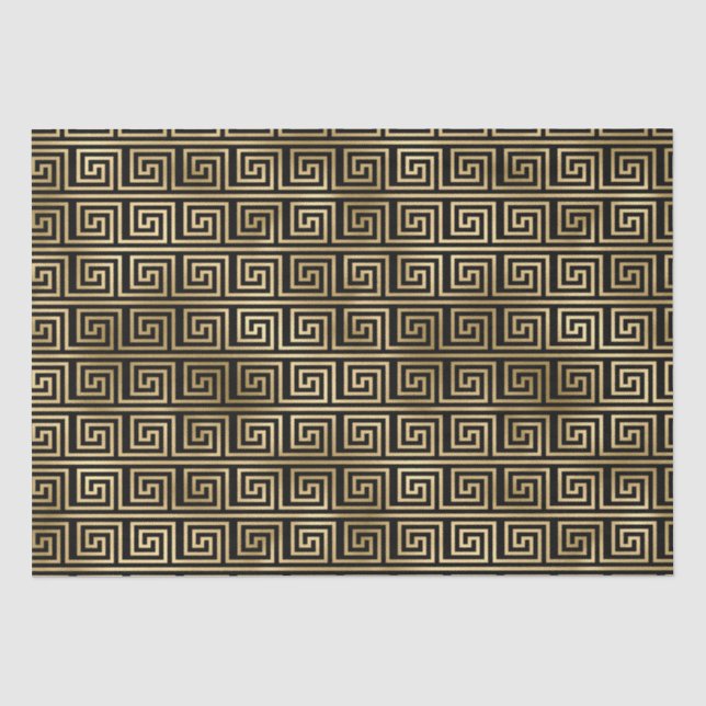 Schwarz-Gold-Griechisches Schlüsselmuster Seidenpapier (Vorderseite)